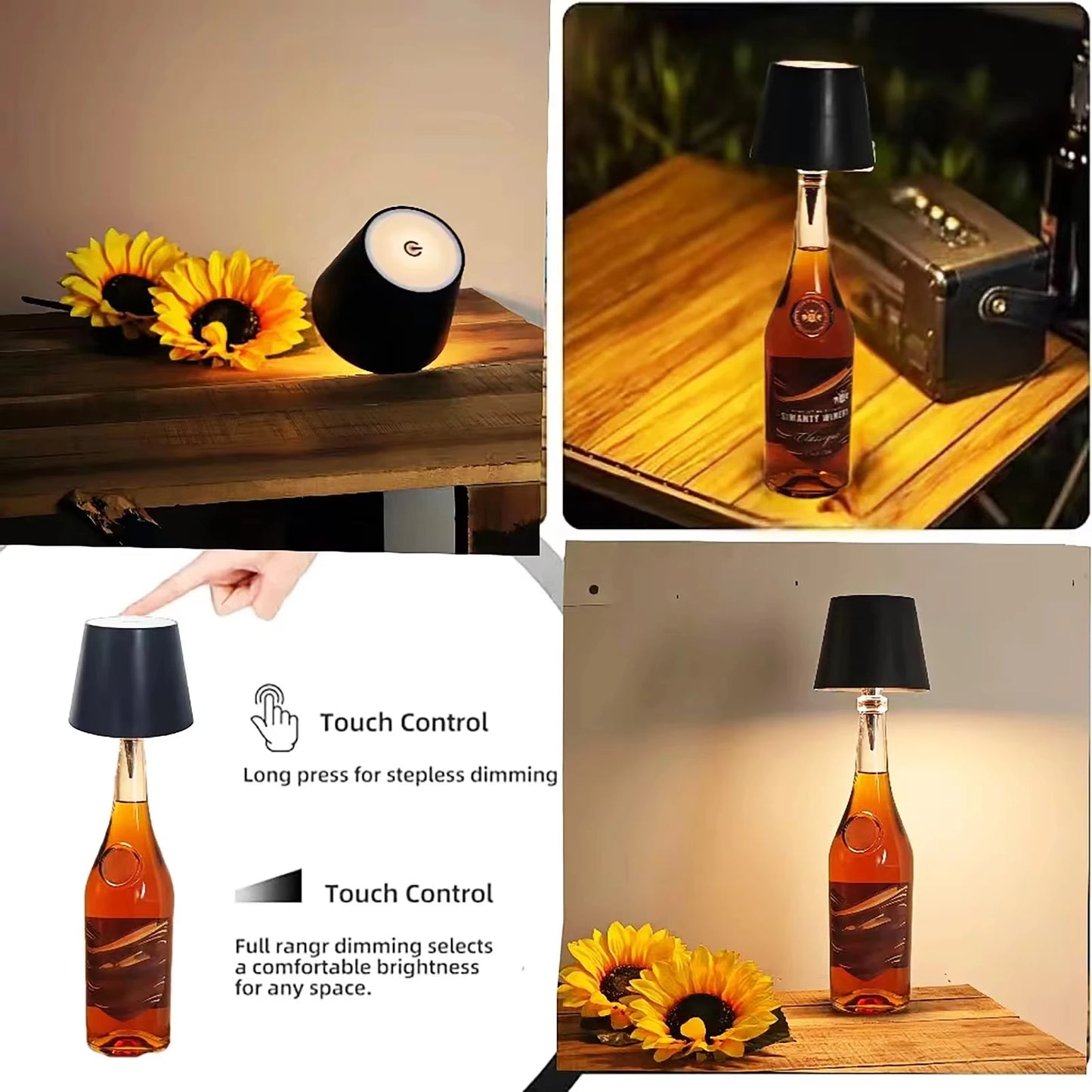USB Charge Bottle Table Lamp Touch Control 3 Colors and Stepless Dimming Night Lamp for Bar Silicone Wine Stoppers Night Lamp