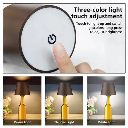 USB Charge Bottle Table Lamp Touch Control 3 Colors and Stepless Dimming Night Lamp for Bar Silicone Wine Stoppers Night Lamp