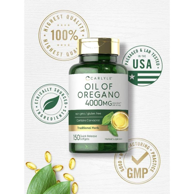 Carlyle Oregano Oil 4000Mg Supplement | 150 Softgel Capsules | Contains Carvacrol | Non-Gmo & Gluten Free Formula